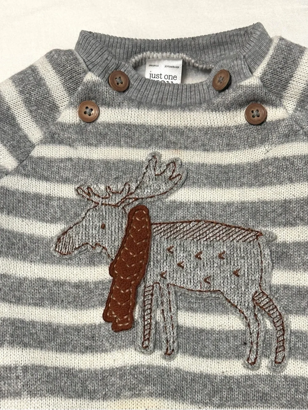 12 Month 2 Pieces! Long Sleeve One-piece Romper Knit Gray Moose and Green Stripe